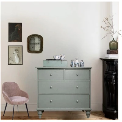 brocante Engelse ladenkast oud blauw